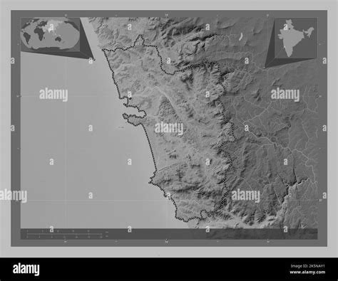 Goa State Of India Grayscale Elevation Map With Lakes And Rivers