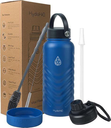 Amazon.com: HYDRO H2O Insulated Water Bottle 32 oz - Blue Water Bottle with Straw (Straw Lid ...