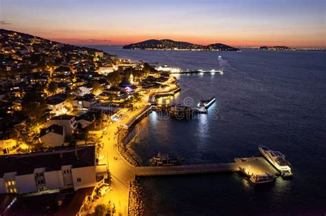 Aerial View Of Buyukada Princes Islands In Istanbul At Sunset Stock