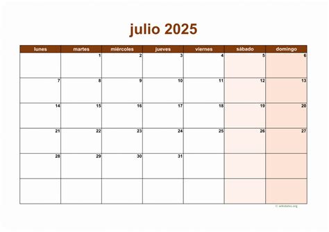 Julio 2025 Calendario Selle Candice