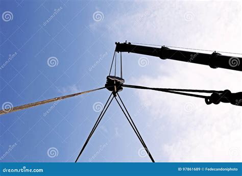 Big Hydraulic Arm Of A Powerful Crane For Lifting Loads Stock Image