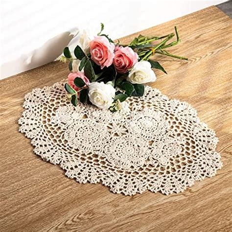 Eiyye 2 Pcs Rectangle Doilies 10 5x17inch Handmade Crochet Cotton Lace Table Placemats Coaster