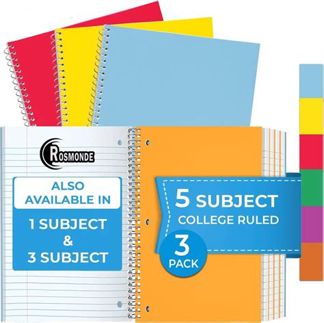 Rosmonde 5 Subject Spiral Notebook 3 Pack College Ruled Water