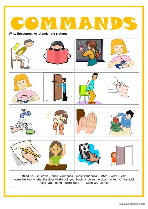 Picture Dictionary Commands Pictio English ESL Worksheets Pdf Doc