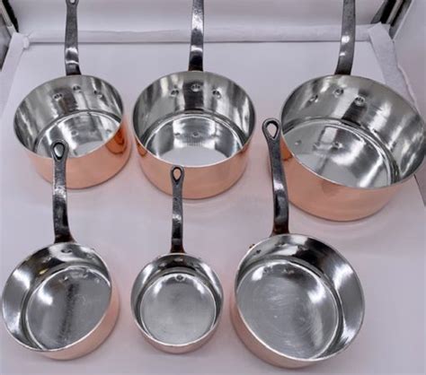 Set Of 6 Hammered French Mauviel Copper Tin Lined Sauce Pans Rocky