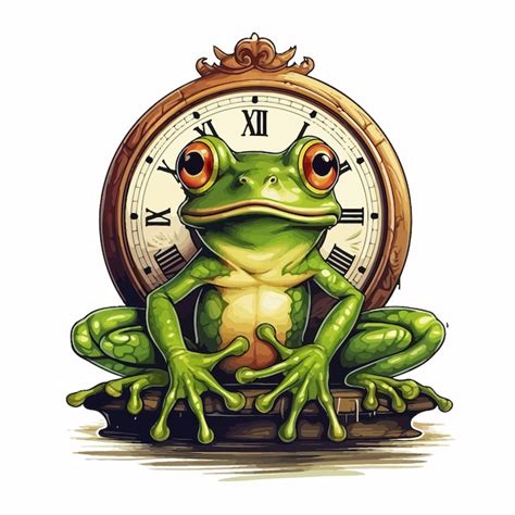 Vector Ilustraci N De La Rana Sentada En El Reloj Vector Premium