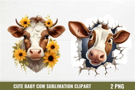 Cute Baby Cow Sublimation Clipart Graphic By CraftArt Creative Fabrica