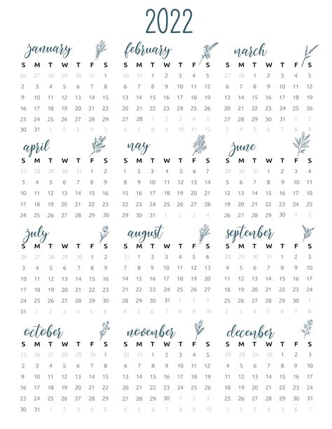 2022 Calendar Printable Cute Free 2022 Yearly Calendar Cute 2022 Porn