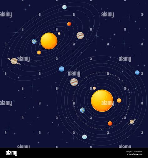 Solar system with sun and planets space objects vector illustration on ...