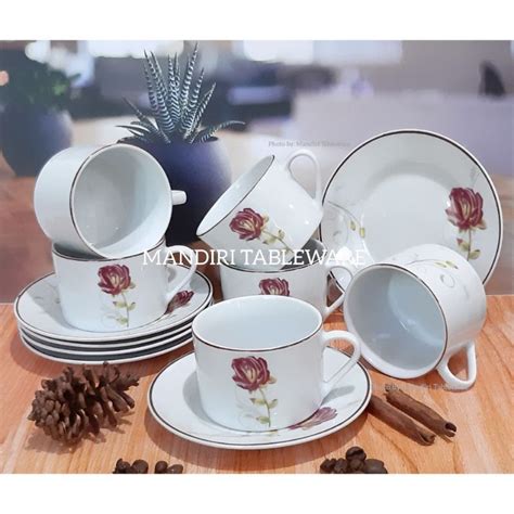 Jual Psg Cangkir Set Keramik Bulat Motif Rosewood Cangkir Kopi