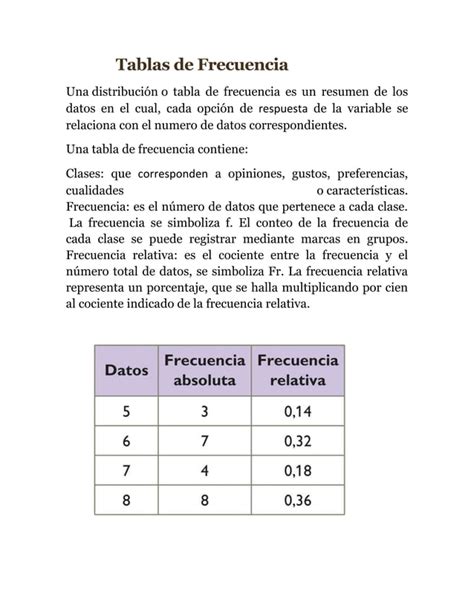 Tablas De Frecuencia Pdf Descarga Gratuita