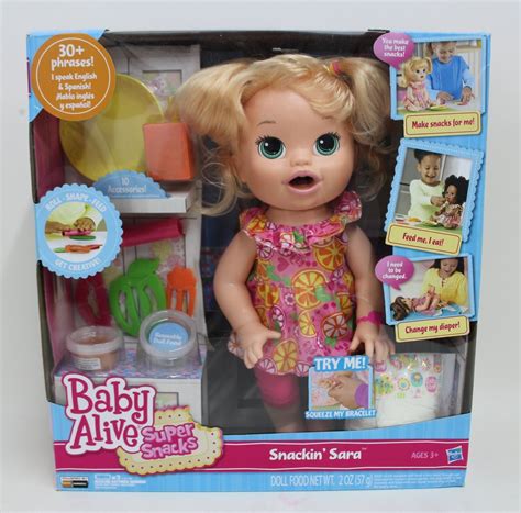 BNIB HASBRO BABY Alive Super Snacks Snackin Sara Blonde Talking Eating Doll Toy