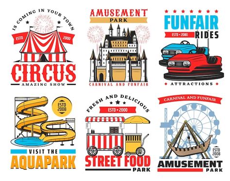 Premium Vector Funfair And Amusement Park Attraction Vector Icons