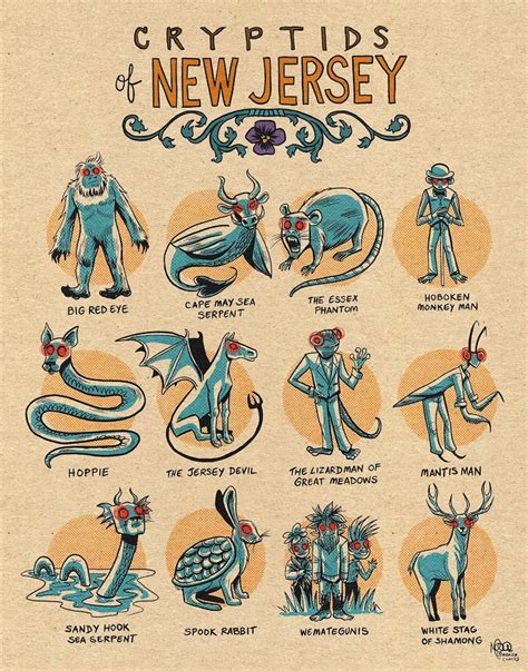 Famous Cryptids Of New Jersey Print Etsy The Jersey Devil New Jersey