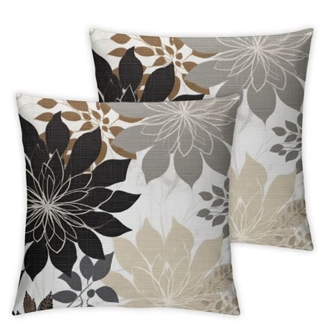 Black Brown Pillow Covers Dahlia Flower White Gray Elegant Colored