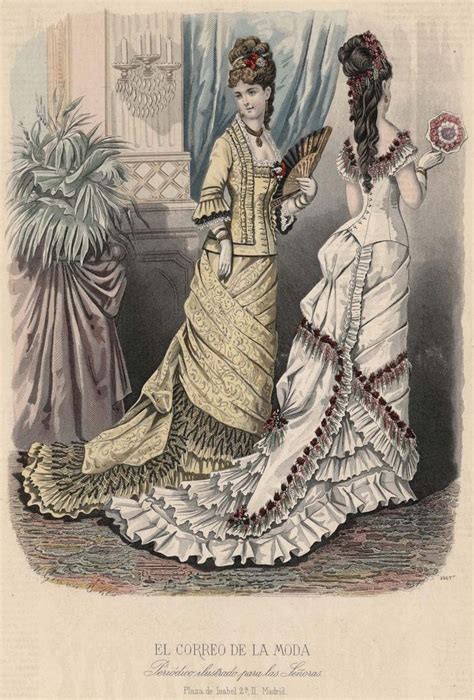 Two Women In Dresses One With A Fan And The Other Wearing A Dress That