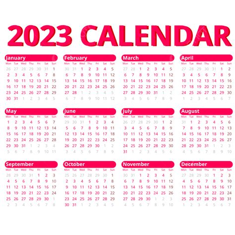 Estilo Simples Minimalista Calendário Rosa 2023 Calendário Simples PNG