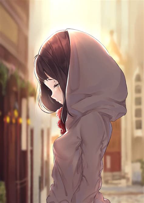 Anime Girl With Brown Hair And Hoodie