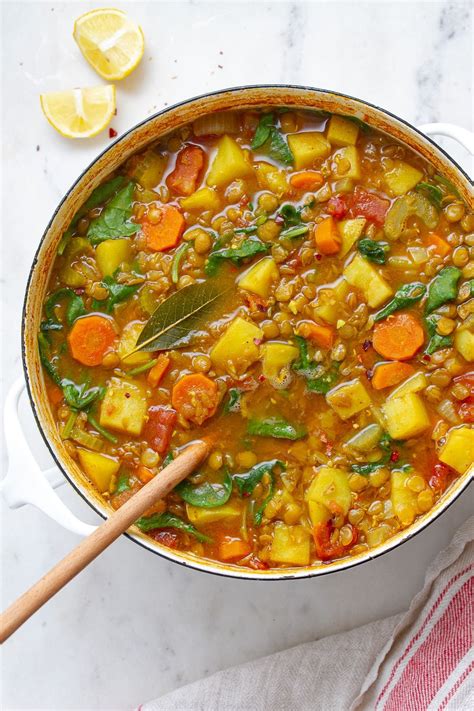 Vegan Curry Lentil Soup With Potatoes Greens A Hearty Pot Recipe