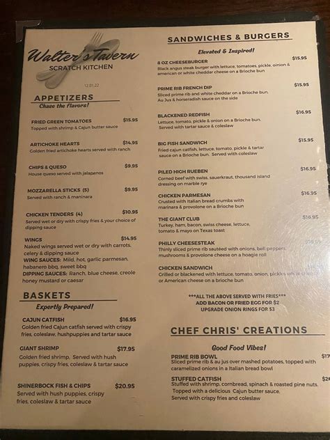 Menu At Walters Tavern Steakhouse Lake Dallas