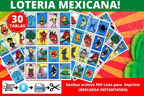 Mexican Loteria Game Cards Printable Pdf Instant Download Digital File