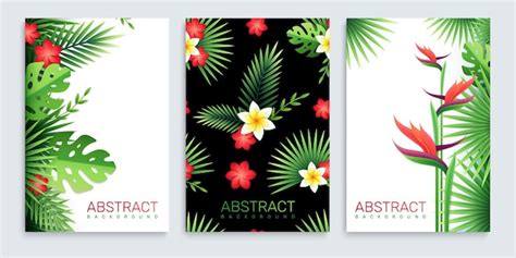 Ensemble De Trois Affiches Verticales Avec Des Feuilles Et Des Fleurs