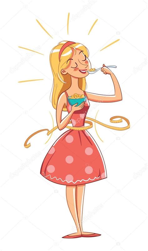 Chica delgada comiendo cereales vector gráfico vectorial kharlamova