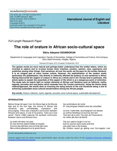 (PDF) "The role of orature in African socio-cultural space."