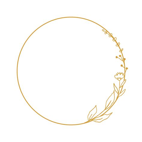 Elegant golden circle floral border with hand drawn leaves and flowers ...