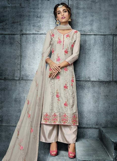 Buy Embroidered Work Palazzo Style Pakistani Salwar Kameez Online