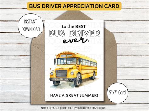 Bus Driver Thank You Card Printable Bus Driver Appreciation Card School