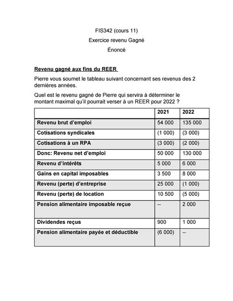 03 Exercice revenu gagné énoncé FIS342 cours 11 Exercice revenu