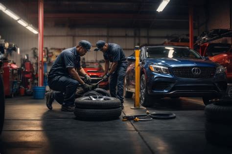 Male Car Mechanic Changing Tire In Car Repair Shop Premium Ai