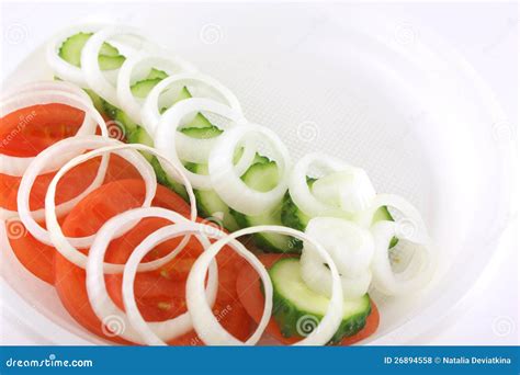 Salade Met Tomaat En Komkommer Stock Foto Image Of Voedsel Gedeelte