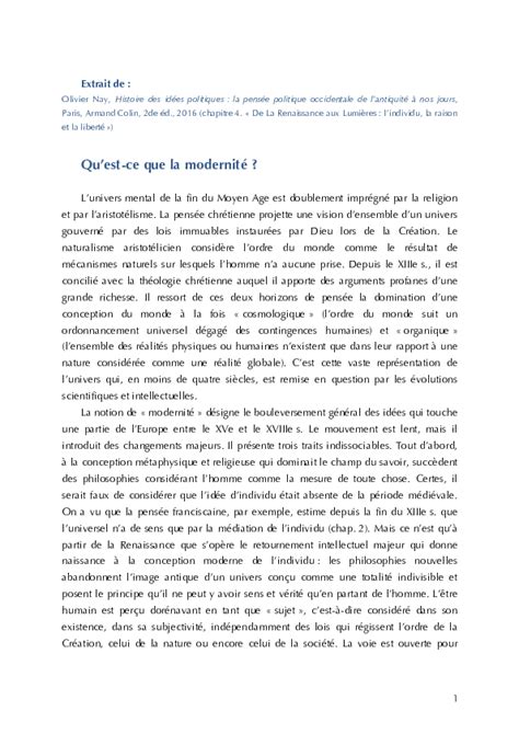 Pdf Quest Ce Que La Modernité Extrait Olivier Nay