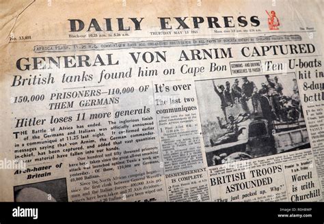 WWII Second World War newspaper headline in Daily Express paper ...