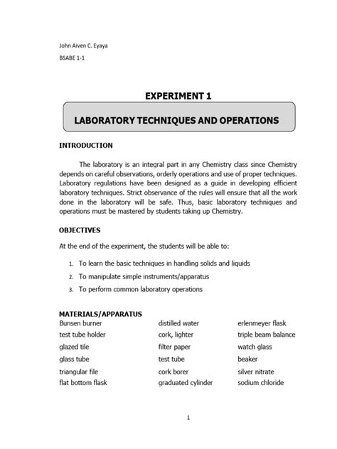 Experiment 1 Chem Lab Pdf Filtration Precipitation Chemistry