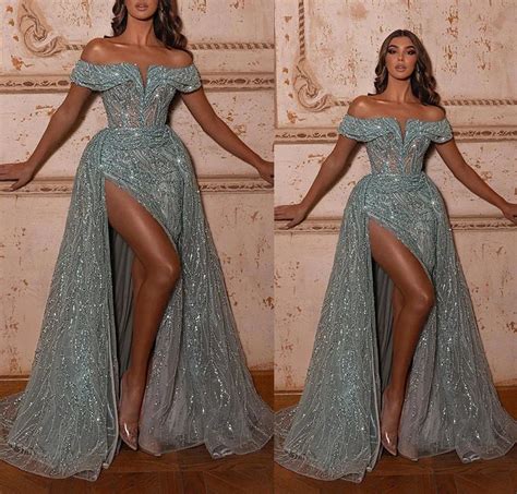 Romantic Haze Blue Off Shoulder Suknie Na Bal Maturalny Boczne Rozci