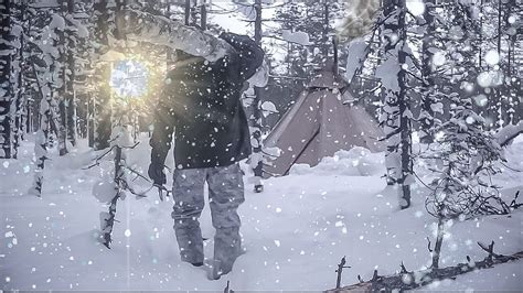 Hot Tent Winter Camping In Snowfall • Solo Hike Youtube