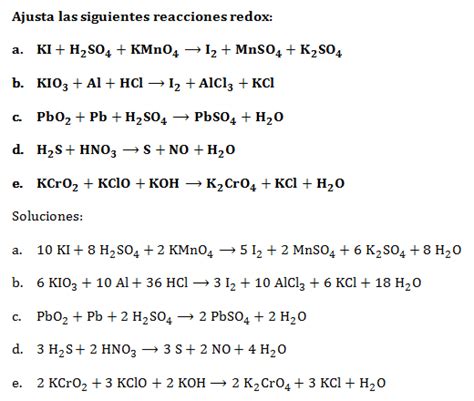 Ejercicios Ajuste De Reacciones Redox Método Del Ion Electrón