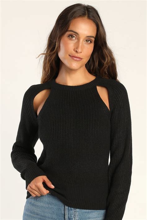 Black Sweater Long Sleeve Sweater Cutout Sweater Lulus