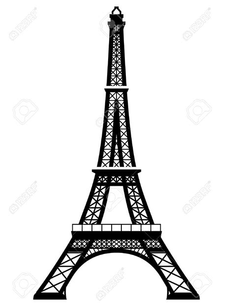 French Eiffel Tower In Black And White Color Silhouette Of Paris