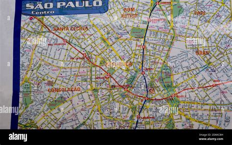 Map of Sao Paulo, Brazil, known as a guide, leaflet showing the city ...