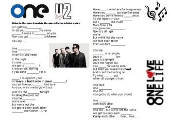 One- U2- Song worksheet by hmza nourdein | TPT