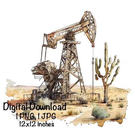 Oil Rig Drilling Watercolor Oilfield Clipart Oil Well Png Commercial