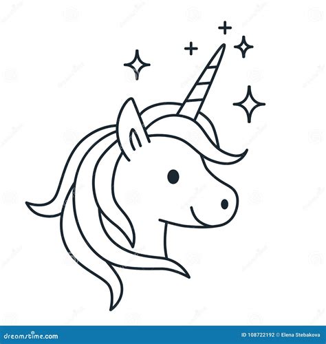 Simple Cute Magic Unicorn Line Cartoon Illustration Isola Stock Vector