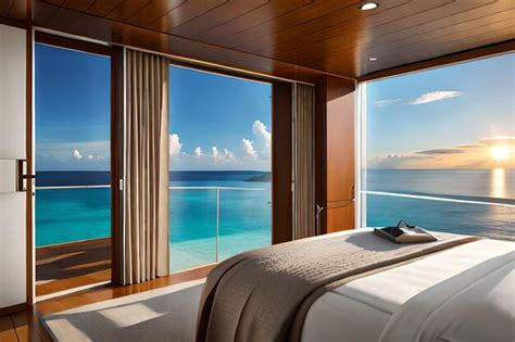 Premium AI Image | a bedroom with a view of the ocean and a view of the ...