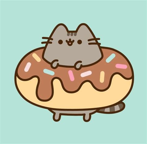 Cute Pusheen Cat on Chocolate Donut