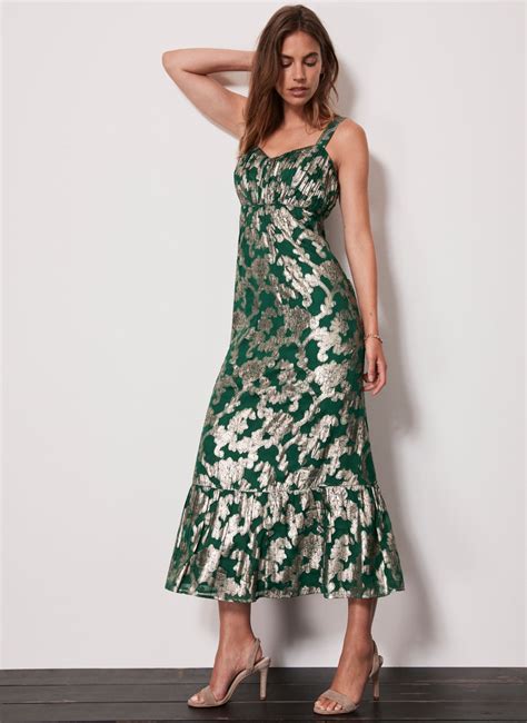 Green Metallic Maxi Dress – Mint Velvet