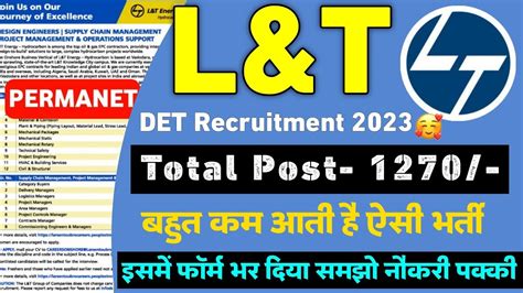 L T Recruitment 2023 Larsen And Toubro DET Recruitment 2023 ITI Job